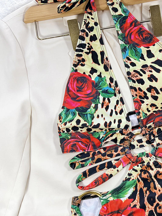 One Piece Swimwear Women Monokini Halter Printed