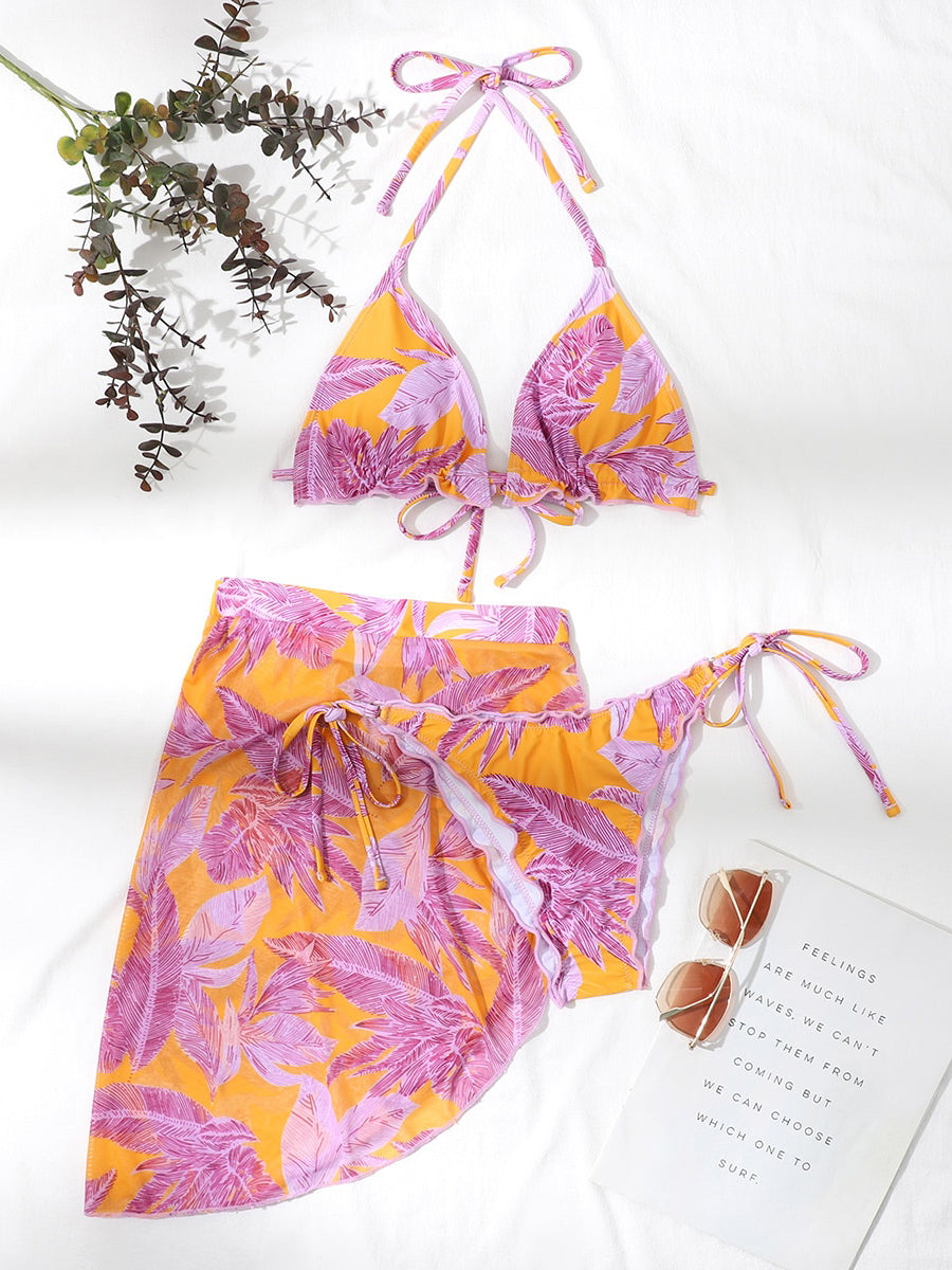 Print Halter Ruffled Bikini Female Micro Swimsuit