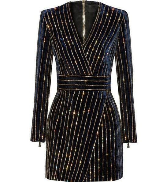 Women Bling Bling Long Sleeve Dress Black V-Neck Full Sleeve Women Casual Office Dress Party Dress Brazil Vestidos XXL - LiveTrendsX