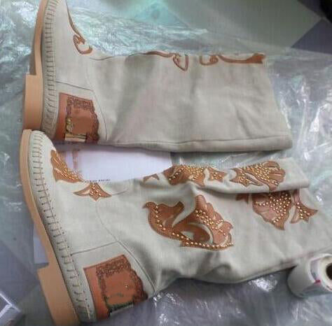 Rivets Pleated Boots Round Toe Flat Heel Knee High Motorcycle Boots