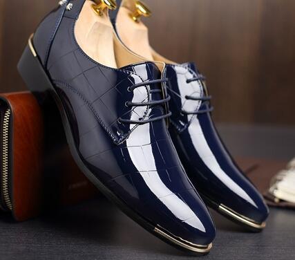 Mens Pointy Toe Patent Leather Business Wedding Shoes
