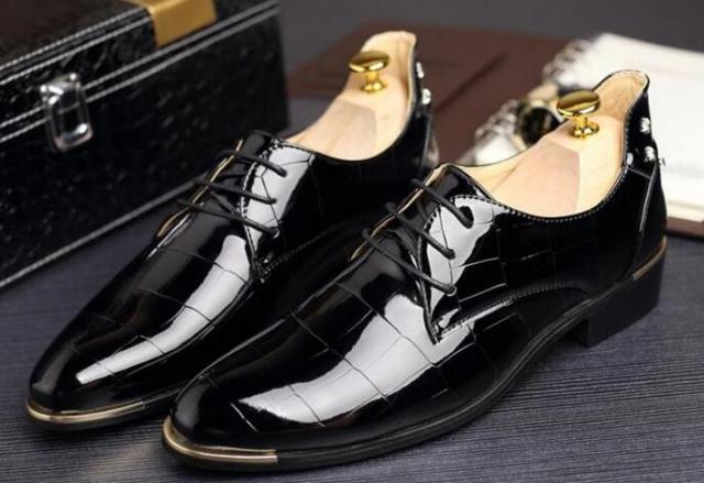 Mens Pointy Toe Patent Leather Business Wedding Shoes