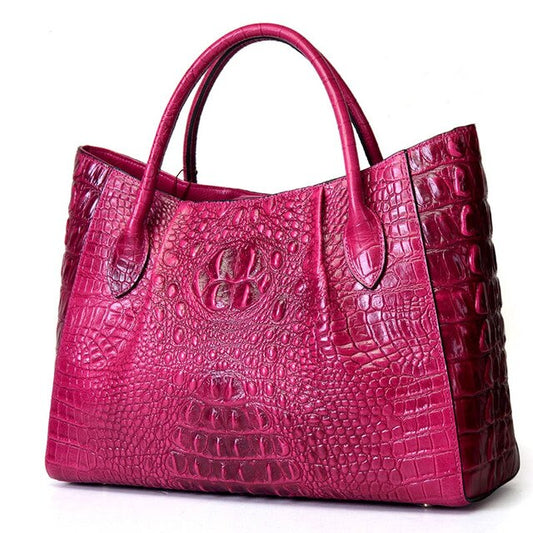 Oil Wax Cowhide Women Shoulder Tote Handbag Retro 100% Genuine Leather Crocodile Pattern Cross Body Messenger Top Handle Bags - LiveTrendsX