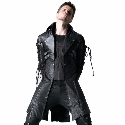 Steampunk Military Uniform Autumn Winter Punk Jacket Fashion Casual Overcoats Gothic Retro Style Faux Leather Long Coats for Men - LiveTrendsX