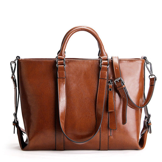 Ladies Genuine Leather Bags Big Oil Wax Office Tote Vintage Briefcase Female Handbags Shoulder Messenger Bags For Women - LiveTrendsX