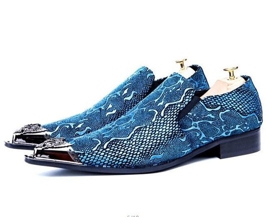 Italian Snake Pattern Wedding Men Dress Shoes Blue Genuine Leather Business Men Formal Shoes Plus Size - LiveTrendsX