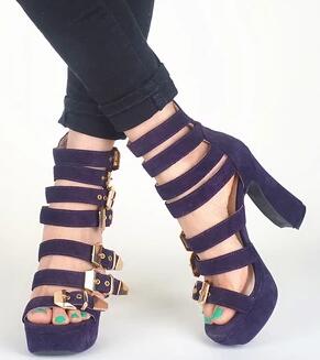 High Quality Black Stripe Shoes Woman Platform Sandals Ankle Wrap Gladiator Sandals Women Open Toe Chunky High Heel Summer Shoes - LiveTrendsX