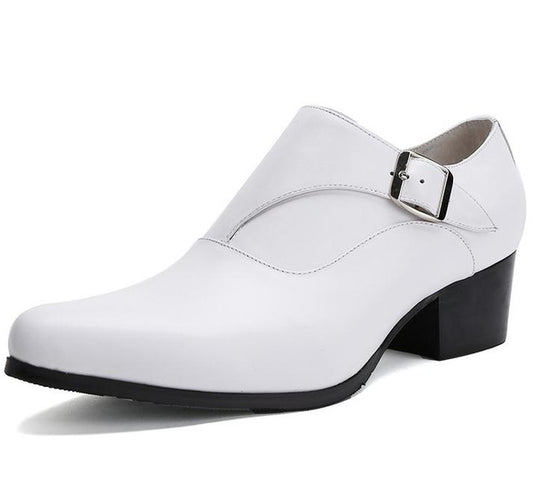 New mens genuine leather dress shoes high heels pointed toe height increase fashion wedding shoes white black career work shoes - LiveTrendsX