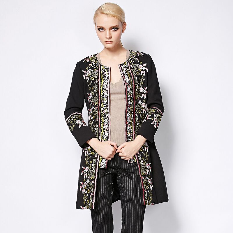 Autumn Winter New Fashion Full Sleeve Heavy Flower Embroidery Black Famous Coat - LiveTrendsX