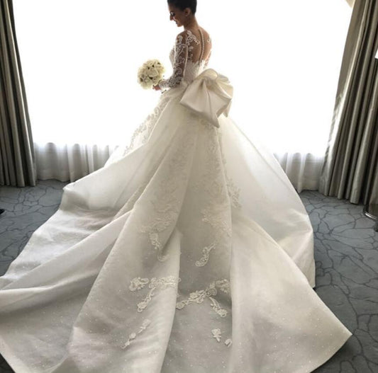 Eslieb Vintage High-end Custom made Wedding Dress Mermaid Wedding Dresses Detachable Train Lace Wedding Gown - LiveTrendsX