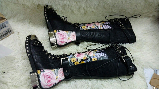 プリント花柄バイクブーツ