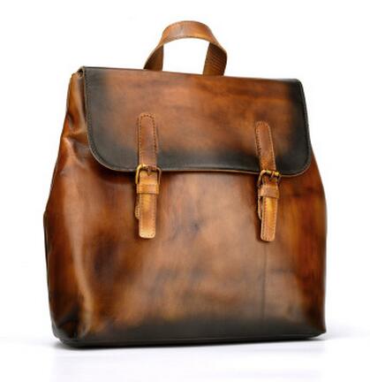 Handmade wiping vintage backpack men women real leather cowhide leather backpack casual travel backpacks - LiveTrendsX