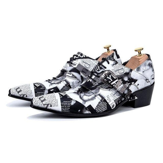 Fashion Newspaper Print Men Oxford Shoes Buckle Pointed Toe Men Brogue Shoes Wedding Dress Shoes Big Size - LiveTrendsX