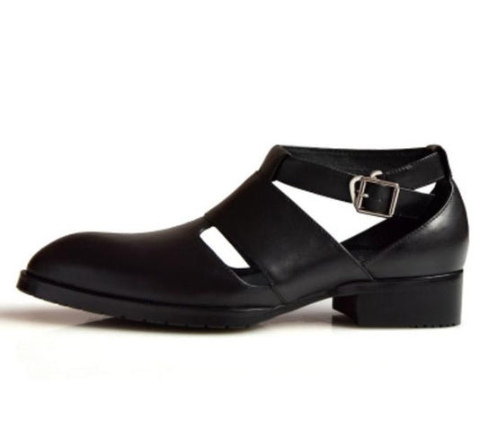 New mens high quality genuine leather sandals pointed toe buckle summer dress shoes men business leisure casual shoes man sandal - LiveTrendsX