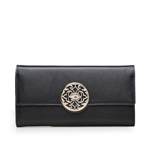 Fashion Genuine Leather wallet women luxury brand long simple Calfskin wallets personalized multi-function sequins clutch purse - LiveTrendsX