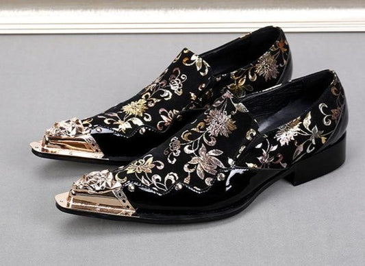 Black color with Golden Flowers men leather shoes Banquet and Party men handmade Oxfords Plus size male dress Shoe - LiveTrendsX