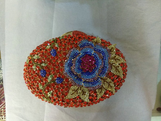 Hollow Out Rose Flower Green Crystal Women Evening Clutch Minaudiere Bag Wedding Cocktail Party Handbag Purse - LiveTrendsX