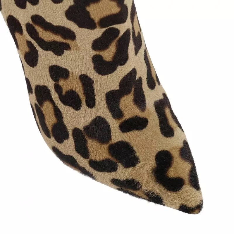 Steels Sexy High Heels 12cm Stilettos Leopard Women Ankle Boots