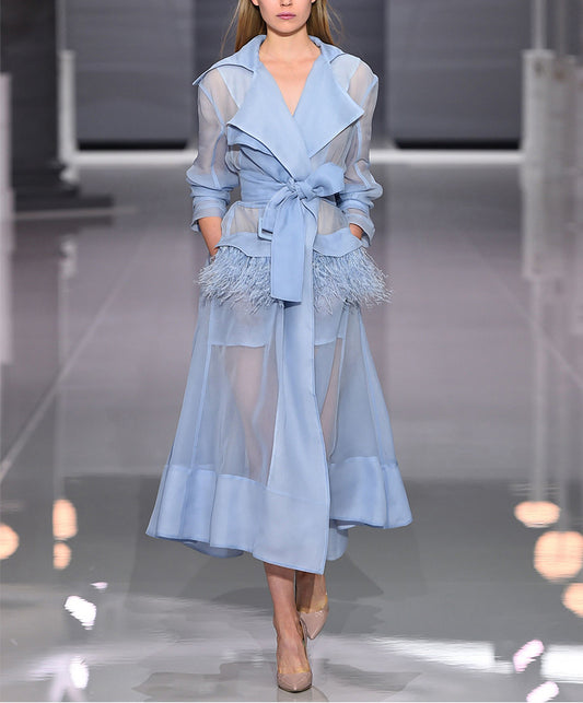 Summer European Runway Women Sexy Organza Through Trench Dress