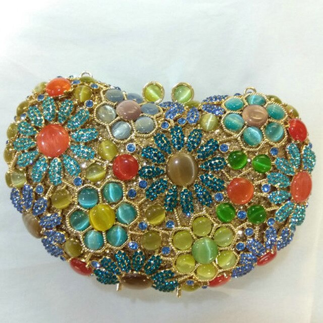Yellow Diamond Opal Heart Shape Women Flower Crystal Clutch Evening Bags Bridal Clutches Handbag Wedding Purse - LiveTrendsX