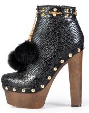 Hot Sale Snake PU Boots Women Ankle Boots Sexy Thick High Heel Women Platform Boots Wedge Boots with Fur Pompom Winter Spring - LiveTrendsX