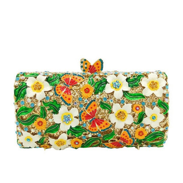 Butterfly & Floral Women Crystal Evening Handbags Hard Case Metal Wedding Clutches Bag Bridal Minaudiere Clutch - LiveTrendsX