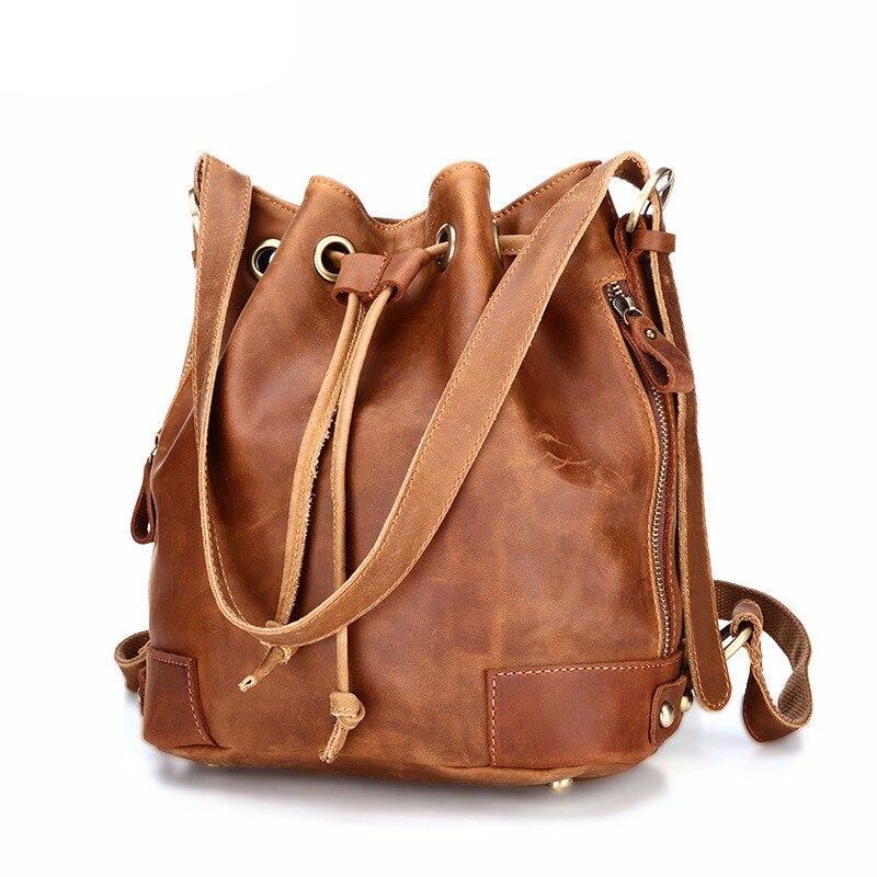 New genuine leather Women backpacks Korean casual shoulder bag bucket retro fashion ladies brown travel backpack - LiveTrendsX