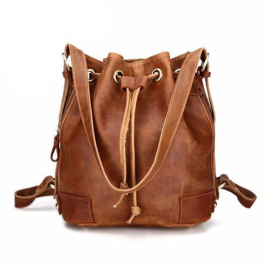 New genuine leather Women backpacks Korean casual shoulder bag bucket retro fashion ladies brown travel backpack - LiveTrendsX