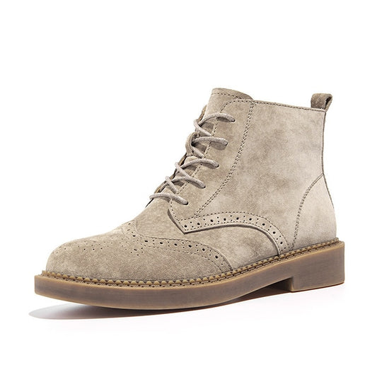 Ankle Boots Women Brogue Style Genuine Leather Pigskin Suede Handmade Lace Up Brand Lady Fashion Shoes - LiveTrendsX