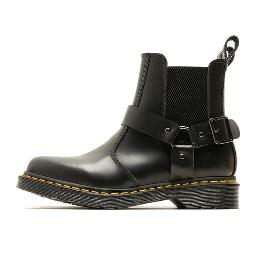 レディース バックルストラップ ラウンドトゥ スリッポンブーツ