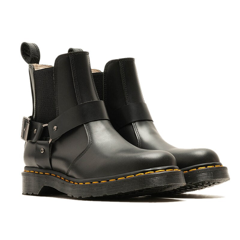 Women Buckle Strap Round Toe Slip On Boots