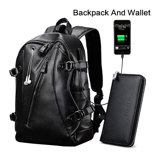 Men Backpack External USB Charge Waterproof  Backpack Fashion PU Leather Travel Bag Casual School Bag leather bookbag - LiveTrendsX