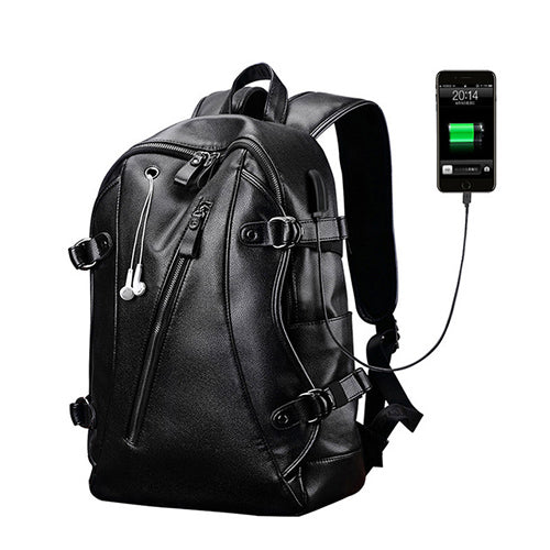 Men Backpack External USB Charge Waterproof Backpack Fashion PU Leather Travel Bag Casual School Bag leather bookbag - LiveTrendsX