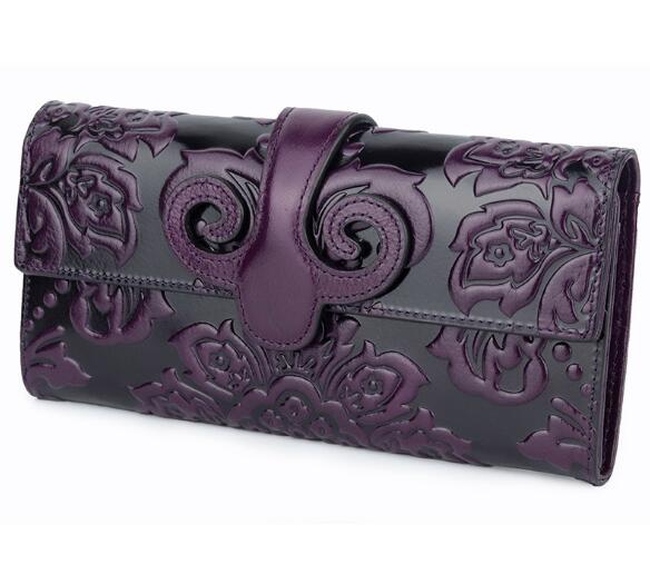 Vintage genuine leather oil wax long purse print wallet for women - LiveTrendsX