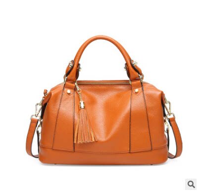 Leather tote 2019 new leather shoulder messenger bag handbag Fringed first layer cowhide Boston bag - LiveTrendsX