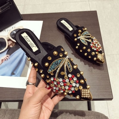 Woman Flats Shoes Rhinestone Cherry 2019 Spring New Female Metal Pointed Toe Casaul Shoes Comfortable Flats Loafers Shoes - LiveTrendsX