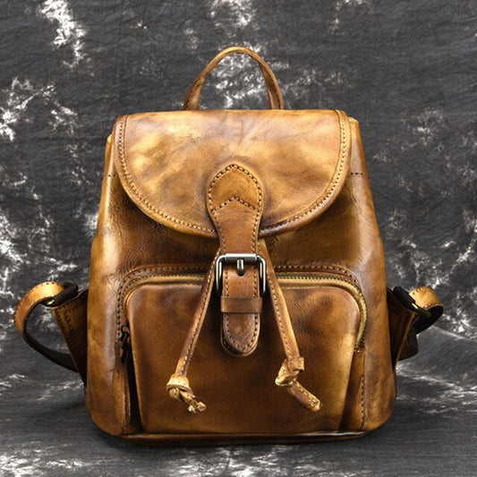 High Quality Real Cowhide Rucksack School Daypack Brush Color Knapsack Travel Bag Female Vintage Genuine Leather Women Backpack - LiveTrendsX