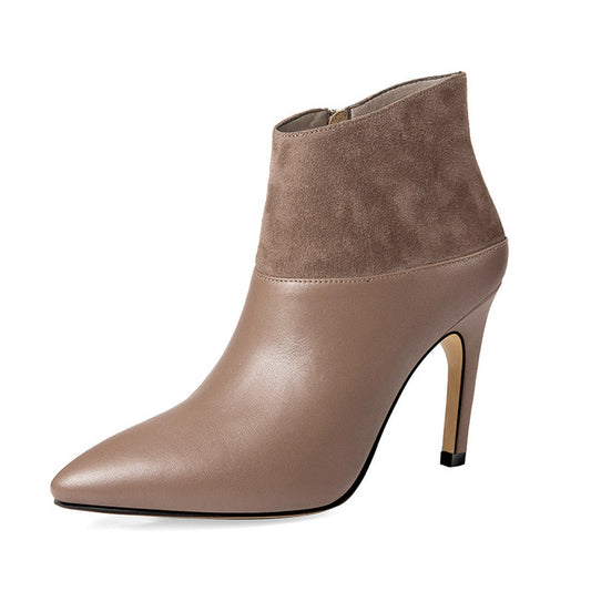 Kid Suede Women Ankle Boots Pointed Toe Zip Footwear High Heels Leather Female Boot Office Shoes Woman Winter New - LiveTrendsX