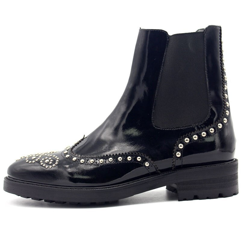 メンズ パンク リベット スリップオン チェルシーブーツ ブローグ ハンドメイド