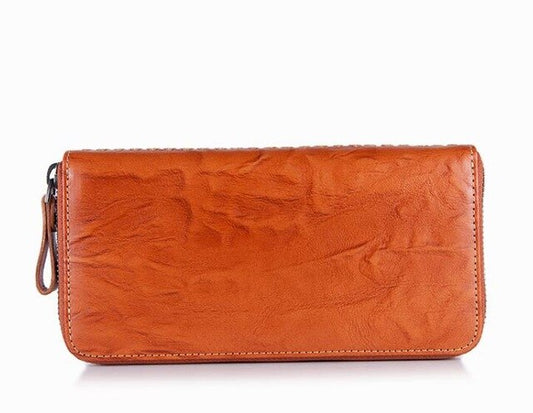 Cow leather women solid fashion long purse handmade hasp wallet - LiveTrendsX
