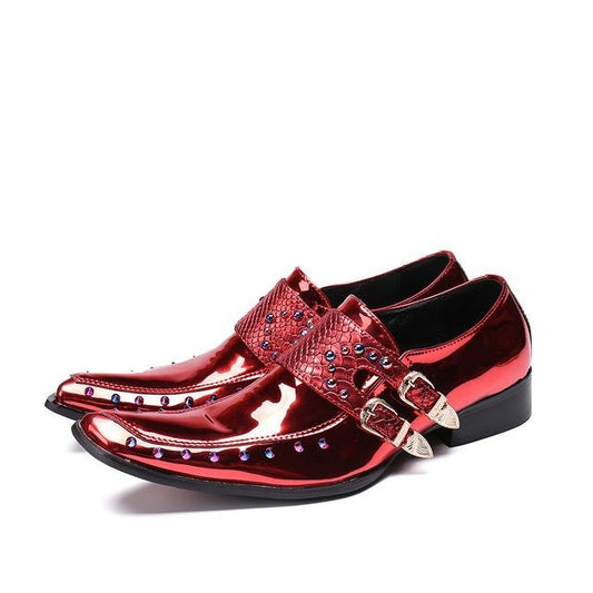 Luxury Patent Leather Men Oxford Shoes Square Toe Multicolor Rivets Men Dress Shoes Wedding Formal Brogue Shoes - LiveTrendsX