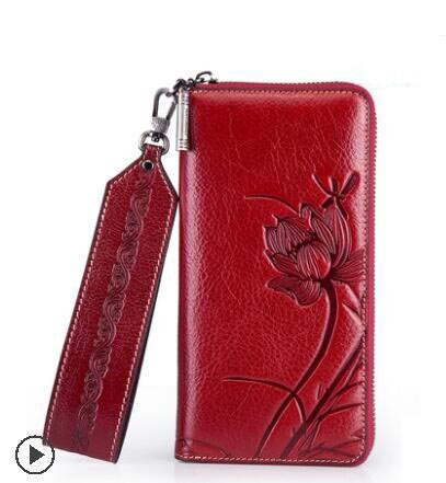 New women genuine leather wallets designer brands fashion embossing zipper long womens wallets leather clutch bags - LiveTrendsX