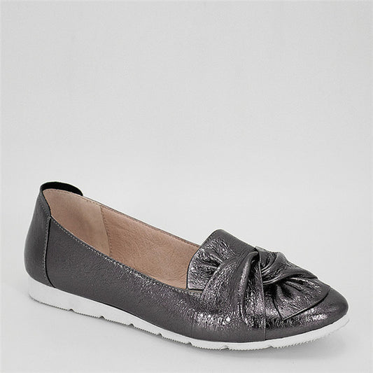 Soft Casual Flats Genuine Leather Flower Slip On Flats Dark Red Silver Grey Leisure Round Toe Shining Woman Shoes - LiveTrendsX