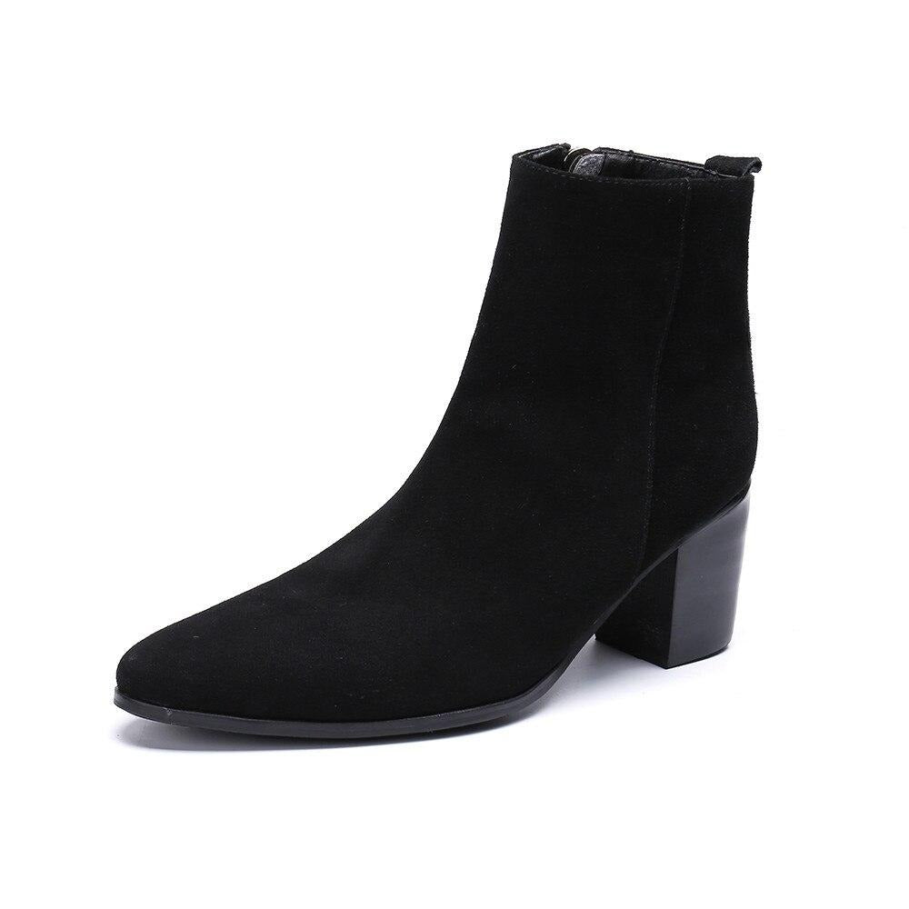 Winter Men Dress Boots Suede Leather High Heel Boots Black Pointed Toe LiveTrendsX Winter Men Dress Boots Suede Leather High Heel Boots Black Pointed Toe LiveTrendsX
