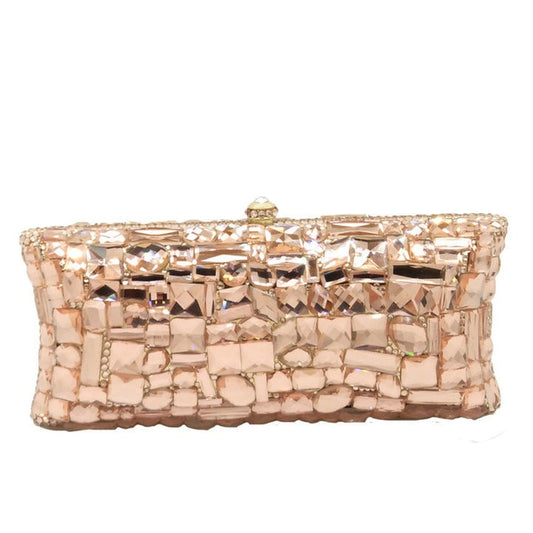 Champagne Peach Diamond Women Clutches Minaudiere Bag Wedding Cocktail Party Crystal Evening Purses Handbag - LiveTrendsX