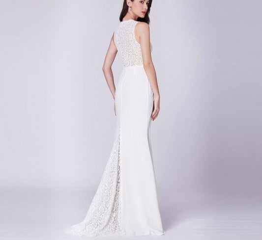 Elegant Ivory Wedding Dress Boho Robe De Mariee Simple A Line V Neck Sleeveless Lace Bridal Gowns Sweep Train Vestido De Noiva - LiveTrendsX