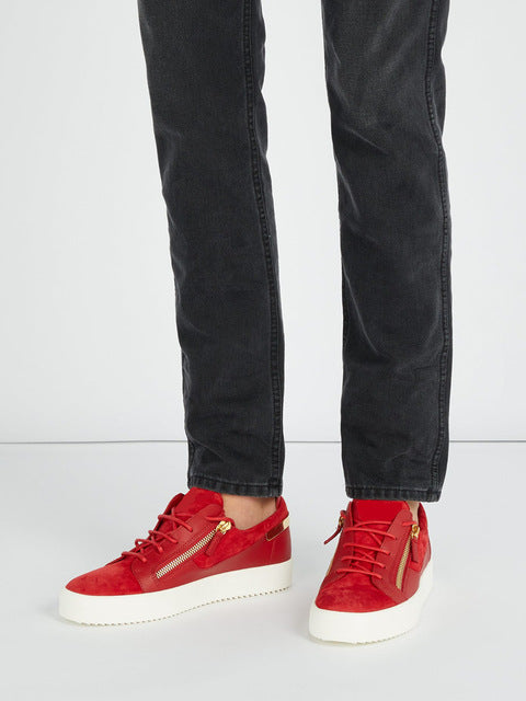 Spring Red Leather and Suede Patchwork Men's Casual Shoes Metal Stud Lace Up Breathable Low top Shoes Male Fashion Sneakers - LiveTrendsX