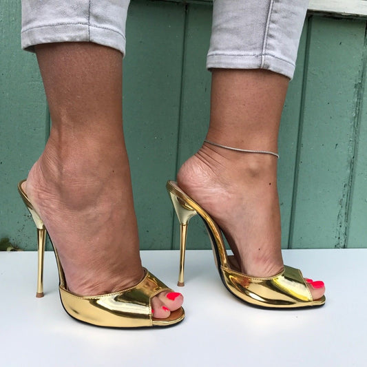 Gold Open Toe High Heels Pumps Women Sexy 13cm Stilettos Sandals - LiveTrendsX