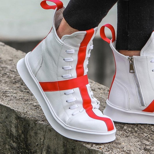 Men Sneakers Hip-hop Street Dance High-top Men's Leather Casual Shoes With Thick Bottom Shoes Star Yellow White Flat Shoes - LiveTrendsX