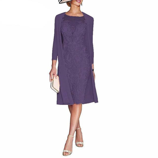 Light Pink Women's Mother of The Groom Dresses Tea Length Lace Mother of the Bride Dress with Jacket Formal Evening Gowns - LiveTrendsX